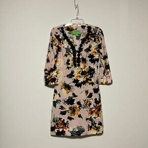 Pappagallo Size 2 Floral Colorful Spring/Summer Dress, 3/4 Length Sleeves